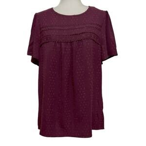 NWT Falechay babydoll top women’s size large dotted swiss dark red-violet color